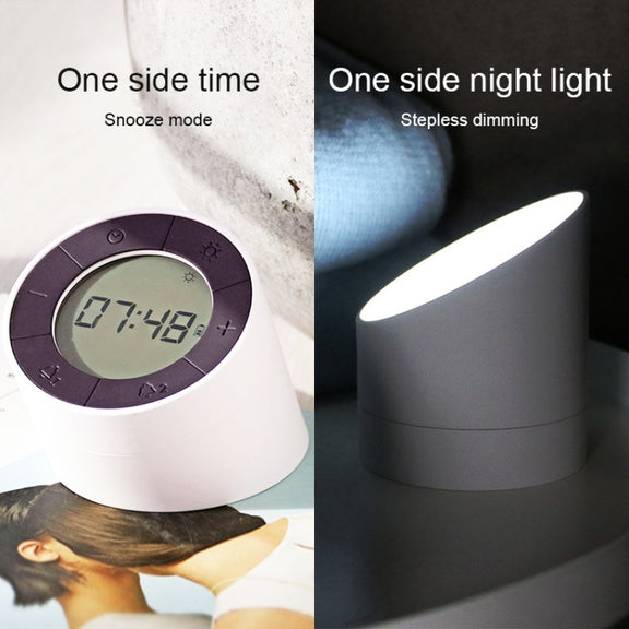 Simple Home Creative Multi-function Charging Stepless Dimming Alarm Clock Night Light(White)
