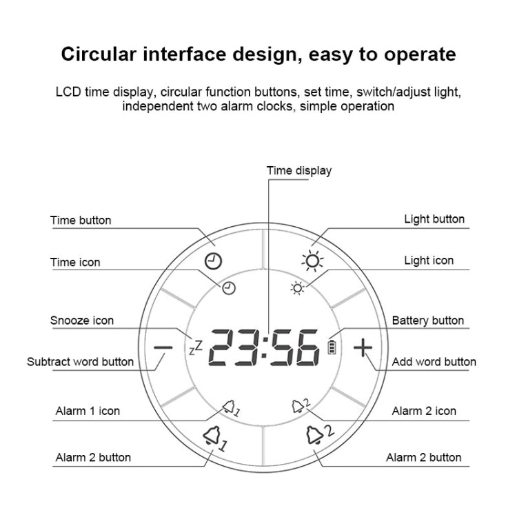 Simple Home Creative Multi-function Charging Stepless Dimming Alarm Clock Night Light(Gray)