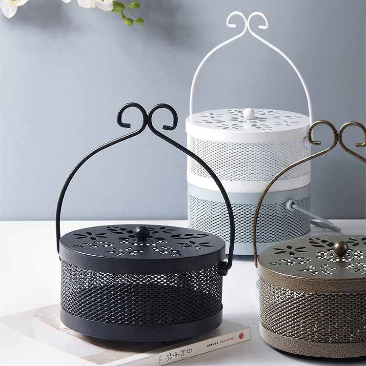Outdoor Portable Multifunctional Hollow Fireproof Mosquito Coil Box with Lid(Black)