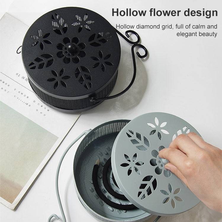 Outdoor Portable Multifunctional Hollow Fireproof Mosquito Coil Box with Lid(Black)