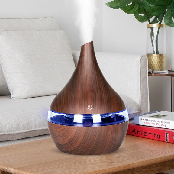 300ml USB Electric Aroma Air Diffuser Wood Ultrasonic Air Humidifier Essential Oil Aromatherapy Cool Mist Maker(Flat Mouth Light Wood Grain)