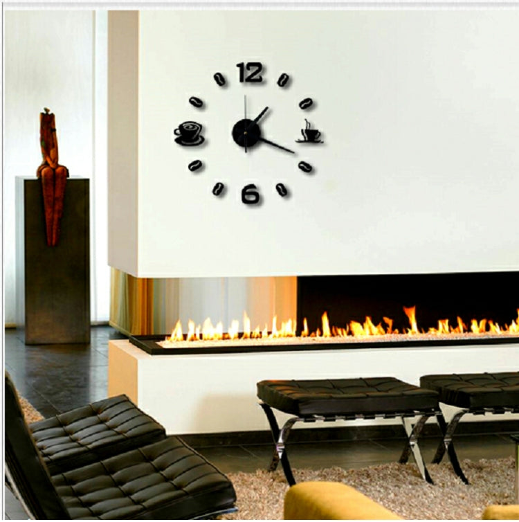 ISHOWTIENDA Fashion Acrylic DIY Coffee Cup Self Adhesive Interior Wall Creative Decoration Clock Mute Clock Stickers Muraux Wall Clock(Black)