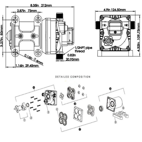 Newmao Reciprocating Diaphragm Pump DC Small Water Pump, EU Plug(DC 12V)