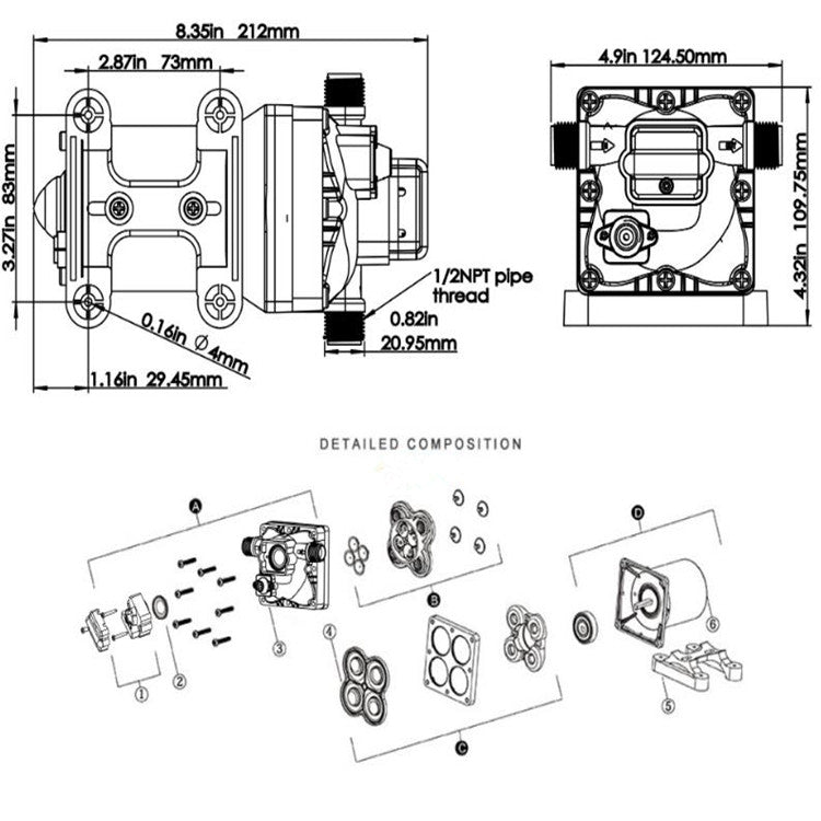 Newmao Reciprocating Diaphragm Pump DC Small Water Pump, EU Plug(DC 24V)