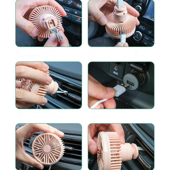 Car Vent Fan Multi-function USB Interface Mini LED Lamp Car Fan(Pink)
