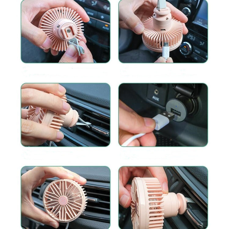 Car Vent Fan Multi-function USB Interface Mini LED Lamp Car Fan(Pink)