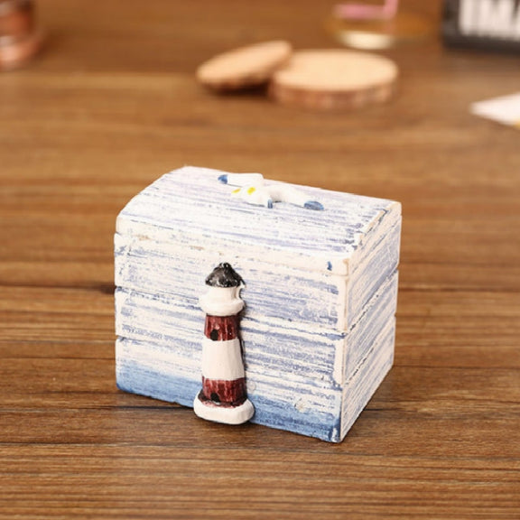 Wooden Pirate Jewellery Storage Box Case Holder Vintage Desk Storage Box(Lighthouse)