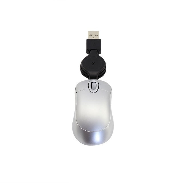 Mini Computer Mouse Retractable USB Cable Optical Ergonomic1600 DPI Portable Small Mice for Laptop(Silver)