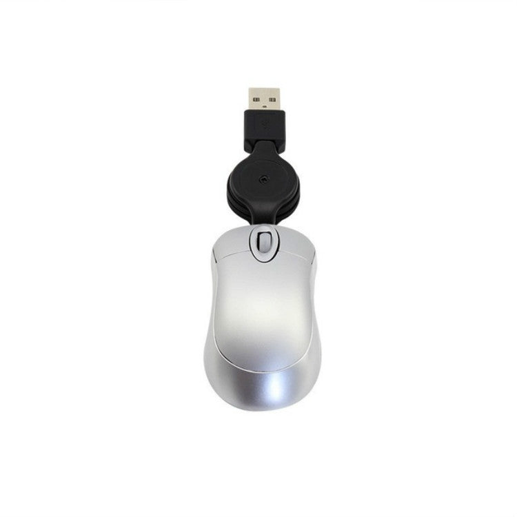 Mini Computer Mouse Retractable USB Cable Optical Ergonomic1600 DPI Portable Small Mice for Laptop(Silver)