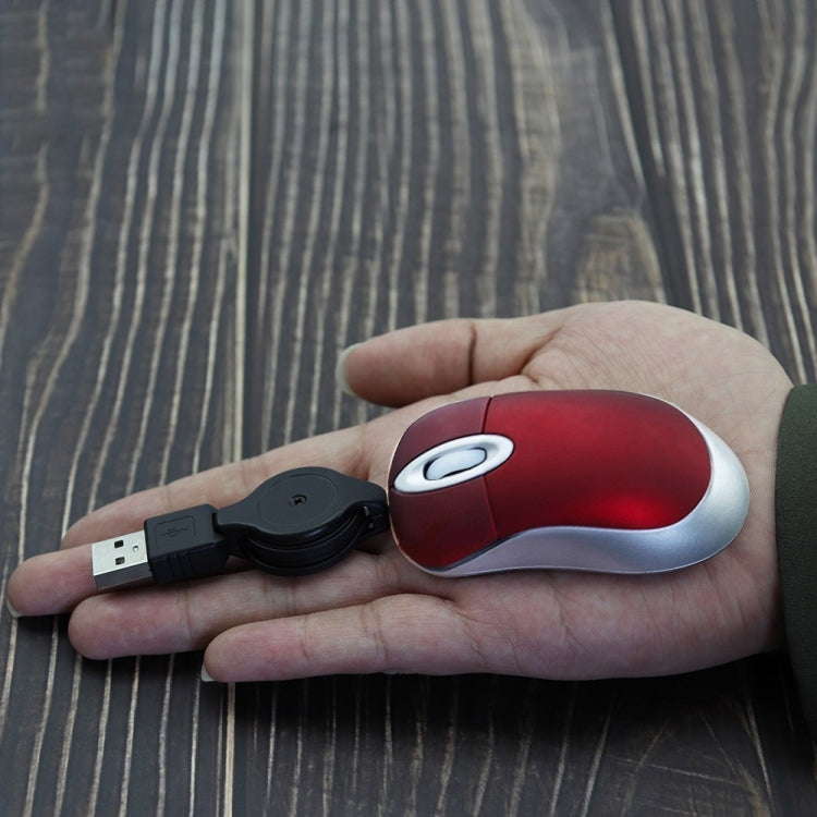Mini Computer Mouse Retractable USB Cable Optical Ergonomic1600 DPI Portable Small Mice for Laptop(Red)