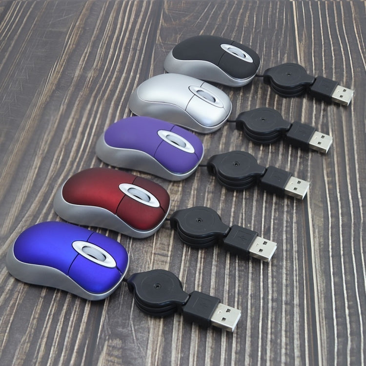 Mini Computer Mouse Retractable USB Cable Optical Ergonomic1600 DPI Portable Small Mice for Laptop(Red)