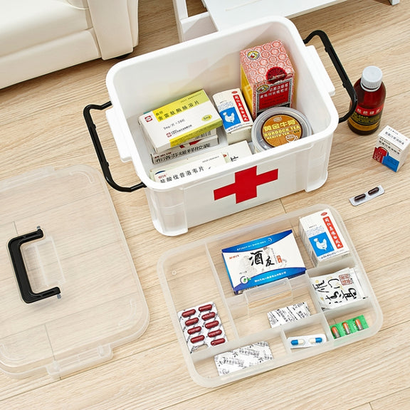 Family Multi-layer Emergency Medicine Storage Box Household Plastic Box, Size: XL (White)