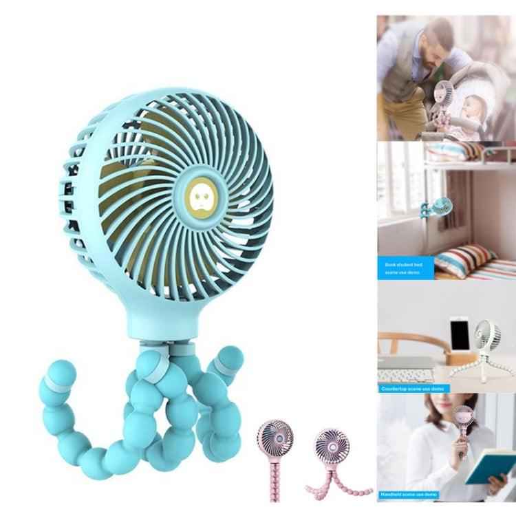 Octopus Deformed Cartoon Folding USB Rechargeable Mini Handheld Fan(Blue)