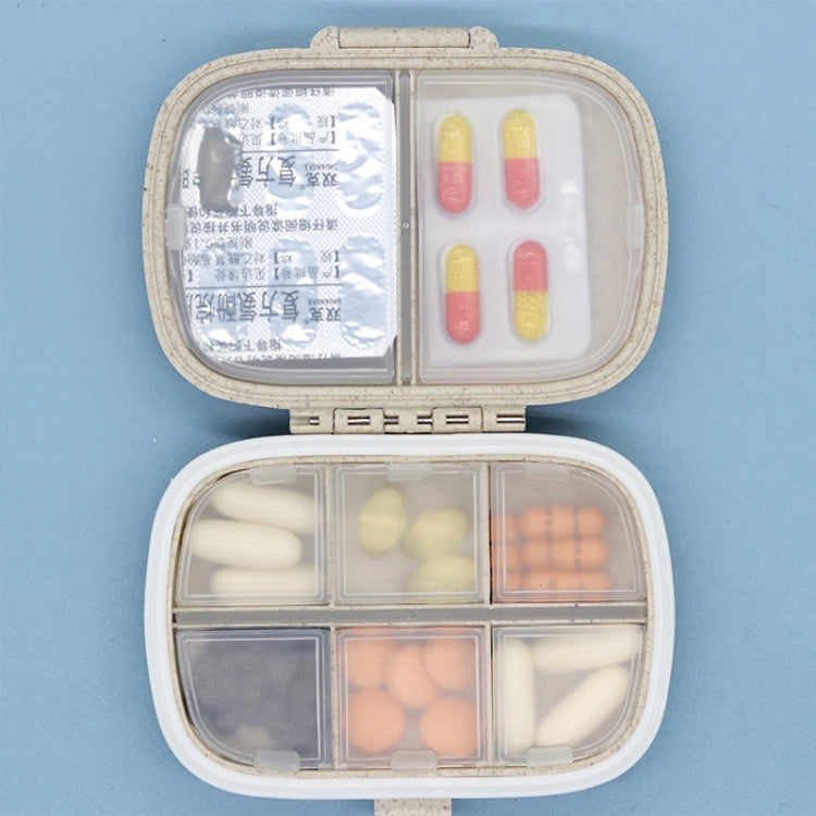 3 PCS 8-Grid Double-layer Portable Mini Straw Pill Storage Box(Wheat Beige)