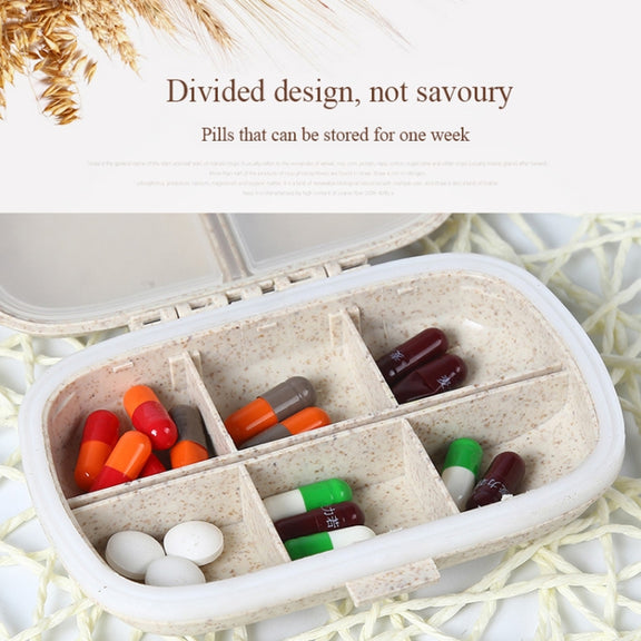3 PCS 8-Grid Double-layer Portable Mini Straw Pill Storage Box(Wheat Beige)