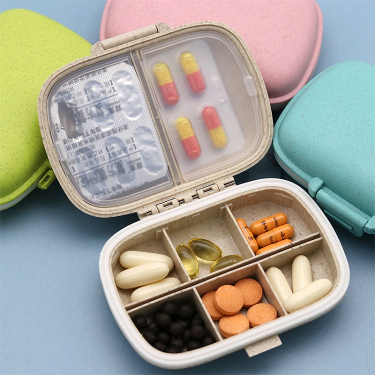 3 PCS 8-Grid Double-layer Portable Mini Straw Pill Storage Box(Wheat Beige)