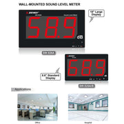 SNDWAY Wall-mounted 30~130dB Large Screen Digital Display Noise Decibel Monitoring Testers, Specification:SW526A 18 inch Display