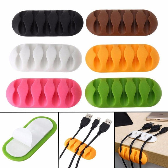 10 PCS Pasteable Five-hole TPR Wire Storage Organizer Data Cable Holder(Black)