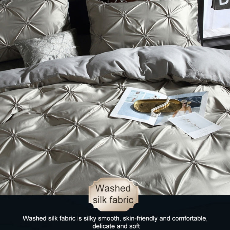 Washed Silk Flower Quilt Cover Bed Linings, Size:2.3x2.6m Three Piece Set(Silver Grey)