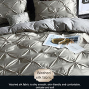 Washed Silk Flower Quilt Cover Bed Linings, Size:2.3x2.6m Three Piece Set(Silver Grey)