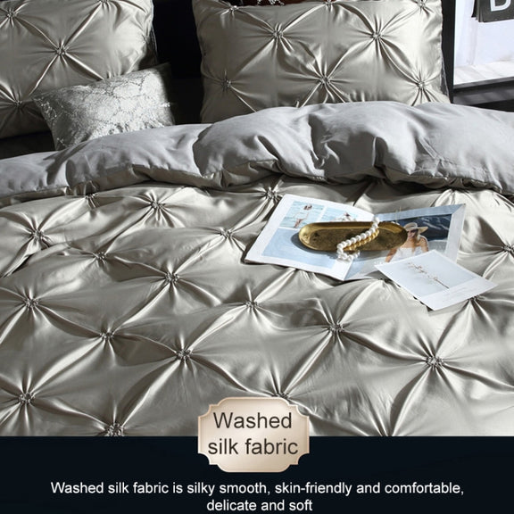 Washed Silk Flower Quilt Cover Bed Linings, Size:2.3x2.6m Three Piece Set(Silver Grey)