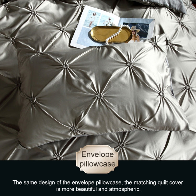 Washed Silk Flower Quilt Cover Bed Linings, Size:2.3x2.6m Three Piece Set(Silver Grey)