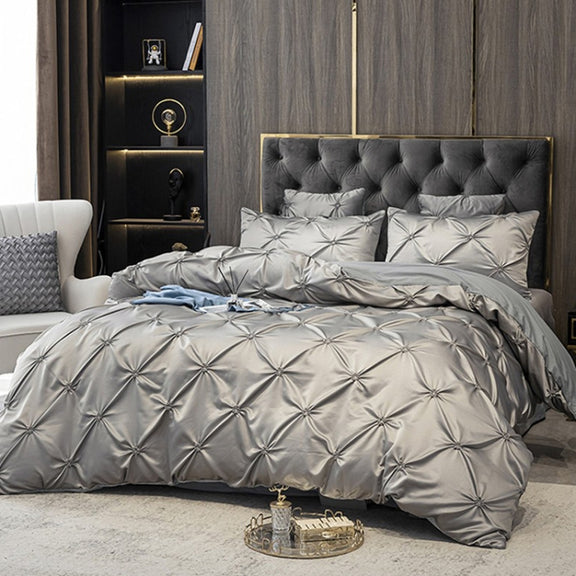 Washed Silk Flower Quilt Cover Bed Linings, Size:2.3x2.6m Three Piece Set(Silver Grey)