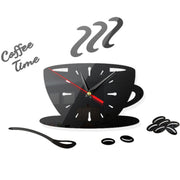 Home DIY 3D Stereo Decorative Fashion Coffee Wall Clock Acrylic Mirror Wall Sticker Coffee Clock(Black)
