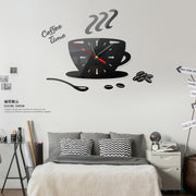 Home DIY 3D Stereo Decorative Fashion Coffee Wall Clock Acrylic Mirror Wall Sticker Coffee Clock(Black)