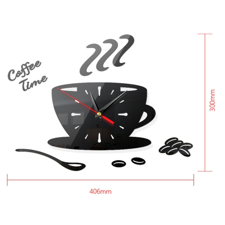 Home DIY 3D Stereo Decorative Fashion Coffee Wall Clock Acrylic Mirror Wall Sticker Coffee Clock(Black)