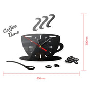 Home DIY 3D Stereo Decorative Fashion Coffee Wall Clock Acrylic Mirror Wall Sticker Coffee Clock(Black)