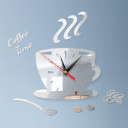 Home DIY 3D Stereo Decorative Fashion Coffee Wall Clock Acrylic Mirror Wall Sticker Coffee Clock(Silver)