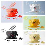 Home DIY 3D Stereo Decorative Fashion Coffee Wall Clock Acrylic Mirror Wall Sticker Coffee Clock(Silver)