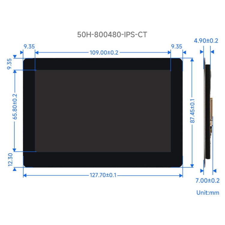 Waveshare 5 Inch DSI Display, 800 �� 480 Pixel, IPS Display Panel, Style:Touch Display