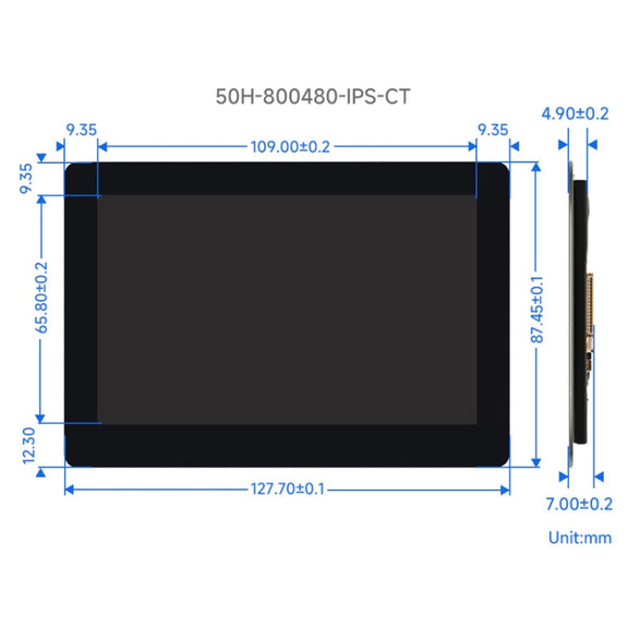 Waveshare 5 Inch DSI Display, 800 �� 480 Pixel, IPS Display Panel, Style:Touch Display