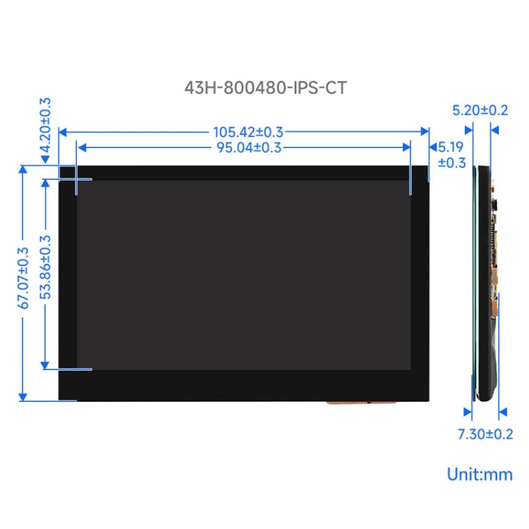 Waveshare 4.3 Inch DSI Display 800��480 Pixel IPS Display Panel, Style:Touch Display