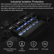 Waveshare RS485-HUB-8P Industrial-grade Isolated 8-ch RS485 Hub, Rail-mount Support, Wide Baud Rate Range