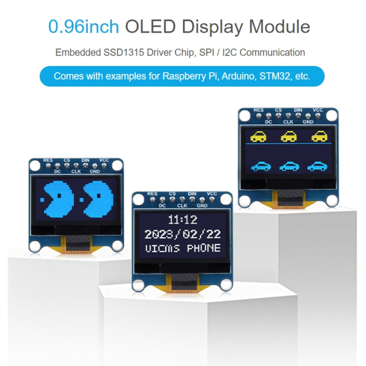 Waveshare 0.96 inch OLED Display Module, 128×64 Resolution, SPI / I2C Communication(E Blue)