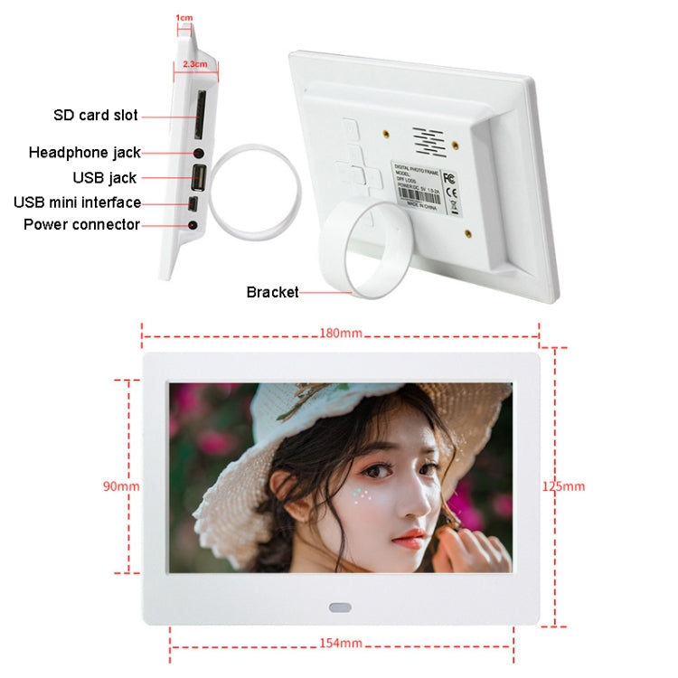 DPF-706 7 inch Digital Photo Frame LED Wall Mounted Advertising Machine, Plug:US Plug(White)