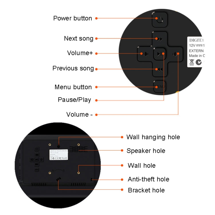 DPF-1201 12 inch 1280x800 Resolution Wall Mounted Advertising Machine LCD Electronic Photo Frame, Plug:EU Plug(Black)