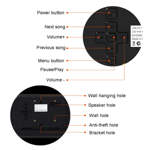 DPF-1201 12 inch 1280x800 Resolution Wall Mounted Advertising Machine LCD Electronic Photo Frame, Plug:EU Plug(Black)