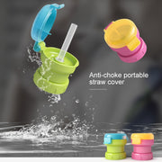 Children Portable Bottled Drinks Anti-overflow Anti-squash Replacement Straw Cap(Blue)