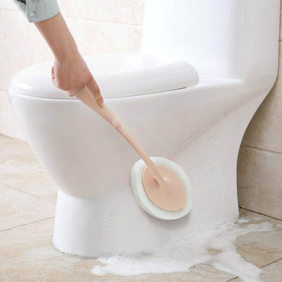 Bathroom Long Handle Cleaning Sponge Brush Floor Tile Decontamination Scouring Pad(Pink)