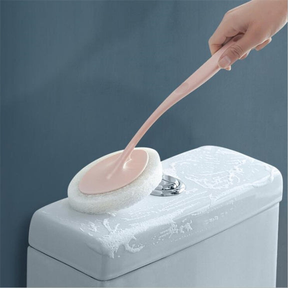 Bathroom Long Handle Cleaning Sponge Brush Floor Tile Decontamination Scouring Pad(Pink)