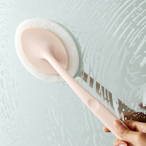 Bathroom Long Handle Cleaning Sponge Brush Floor Tile Decontamination Scouring Pad(White)