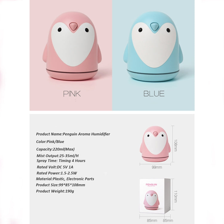 220ml Aroma Humidifier Cute Penguin USB Air Diffuser Home Office Car Mist Maker Air Purifier(Pink)