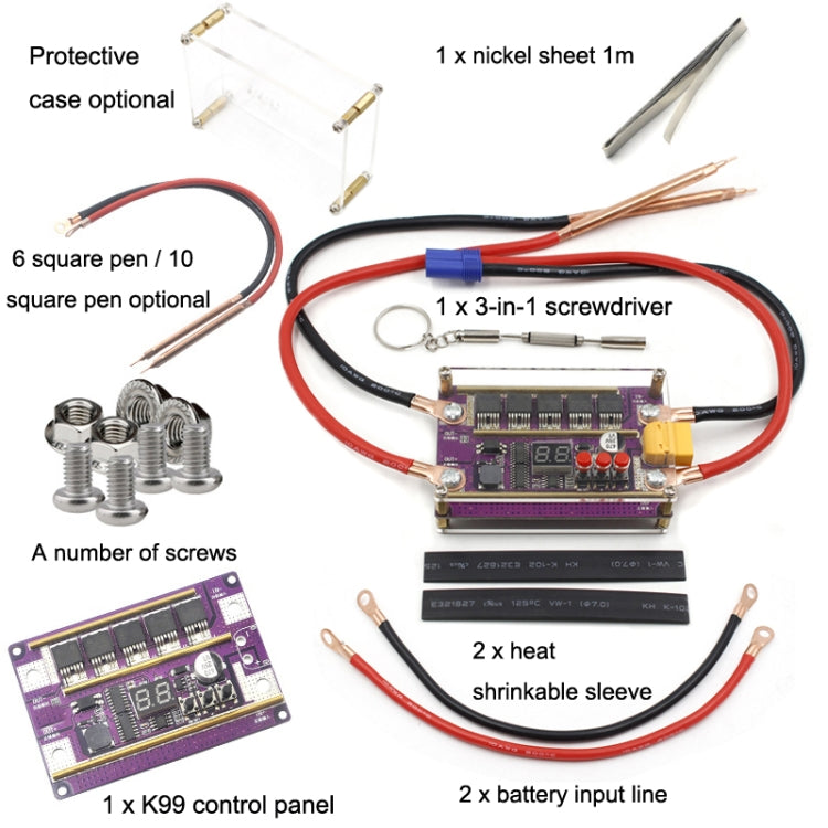 Compatible Version 12V Digital Display DIY Battery Spot Welding Machine Pen Control, Style:6 Square Pen With Case