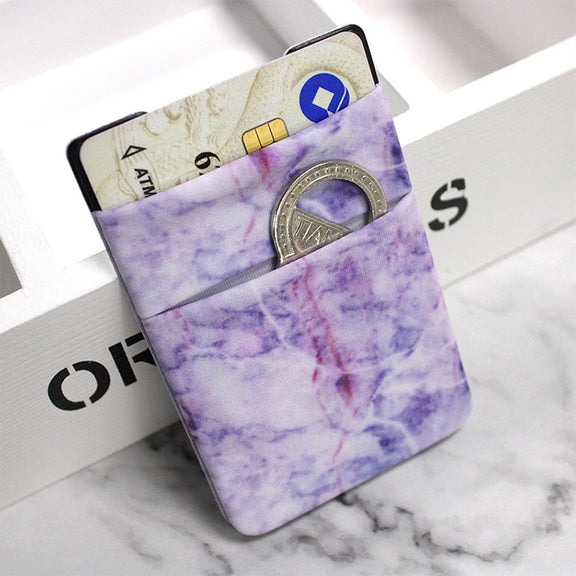 Marble Pattern Road Stretch Phone Back Plastic Card Holder Sticky Phone Clip(Black)
