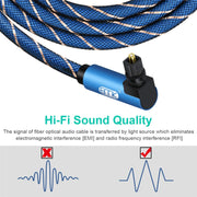 EMK 90 Degree Swivel Adjustable Right Angled 360 Degrees Rotatable Plug Nylon Woven Mesh Optical Audio Cable, Cable Length:1m(Blue)