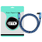 EMK 90 Degree Swivel Adjustable Right Angled 360 Degrees Rotatable Plug Nylon Woven Mesh Optical Audio Cable, Cable Length:15m(Blue)